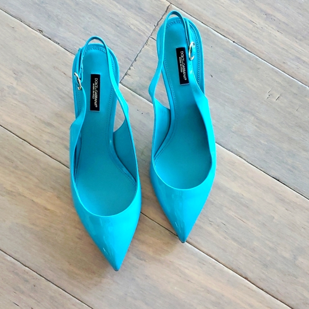 Dolce gabbana blue kitten heel pointy toe slingbacks pumps 41